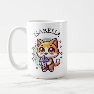 Niedlich Kawaii Kitten mit Bubble Tee Personalisie Kaffeetasse