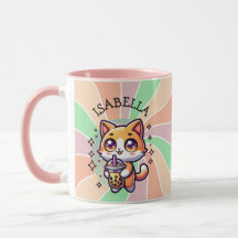 Niedlich Kawaii Kitten mit Bubble Tee Personalisie