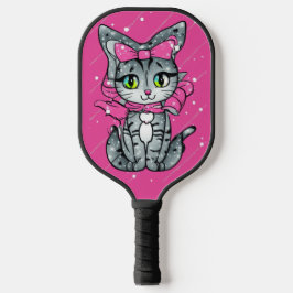 Niedlich Kawaii Kitten mit einem Glitzer Rosa Hint Pickleball Schläger