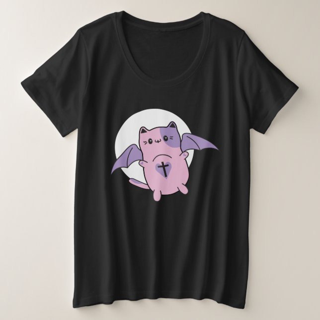 Niedlich Kawaii Kitty Bat Cat Große Größe T-Shirt (Design vorne)