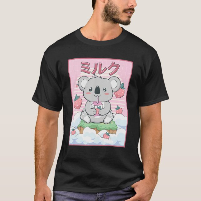 Niedlich Kawaii Koala Bear Erdbeermilch T-Shirt (Vorderseite)