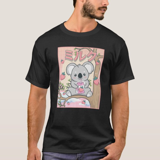 Niedlich Kawaii Koala Bear Erdbeermilch T-Shirt (Vorderseite)
