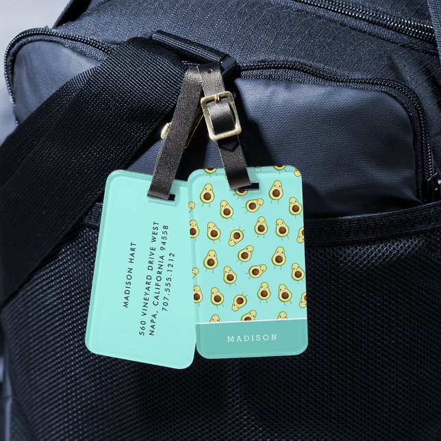 Niedlich Kawaii lächelnd Avocado Muster Personalis Gepäckanhänger (Von Creator hochgeladen)