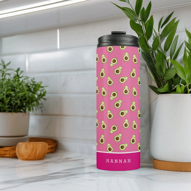 Niedlich Kawaii lächelnd Avocado Muster Personalis Thermosbecher (Von Creator hochgeladen)