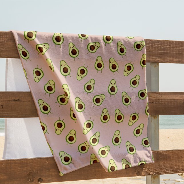 Niedlich Kawaii lächelnd Avocado Pattern Strandtuch (Von Creator hochgeladen)