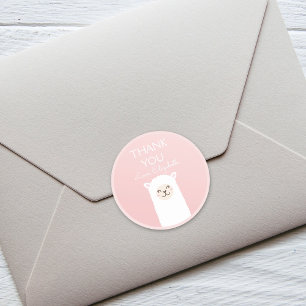 Niedlich Kawaii Llama Alpaca Elegantes Rosa Danke Runder Aufkleber