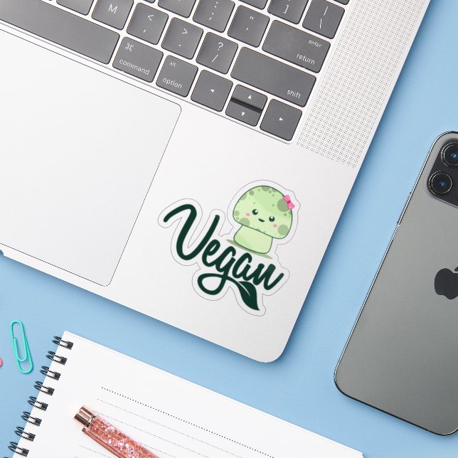 Niedlich Kawaii Mushroom Vegan Aufkleber (Laptop mit iPhone)