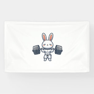 Niedlich Kawaii Muskuläre Kaninchen Weightlift Fun Banner