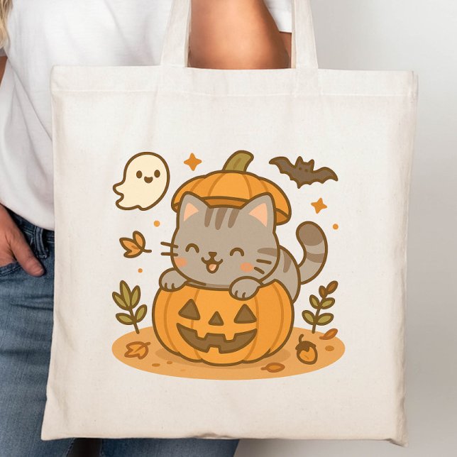 Niedlich Kawaii Naughty Cat Halloween Pumpkin Tragetasche (Von Creator hochgeladen)