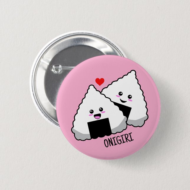 Niedlich Kawaii Onigiri japanisches Essen Button (Vorne & Hinten)