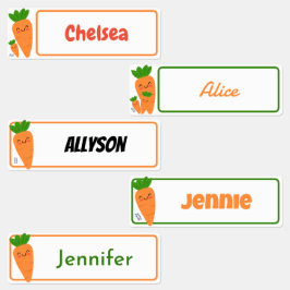 Niedlich Kawaii Orange Carrots Rectangle Kids Name Etiketten