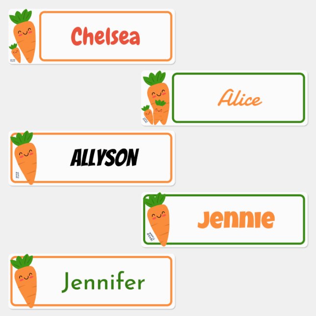 Niedlich Kawaii Orange Carrots Rectangle Kids Name Etiketten (Gruppe)