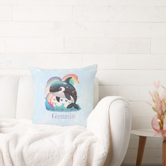 Niedlich Kawaii Orca Killer Whale Rainbows Schmett Kissen (Liege)