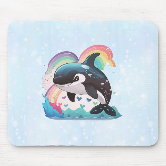 Niedlich Kawaii Orca Killer Whale Rainbows Schmett Mousepad (Vorne)