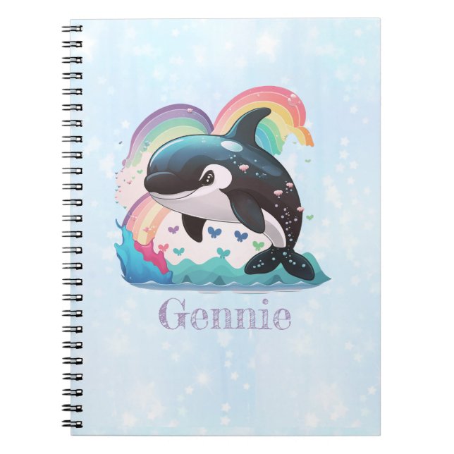 Niedlich Kawaii Orca Killer Whale Rainbows Schmett Notizblock (Vorderseite)