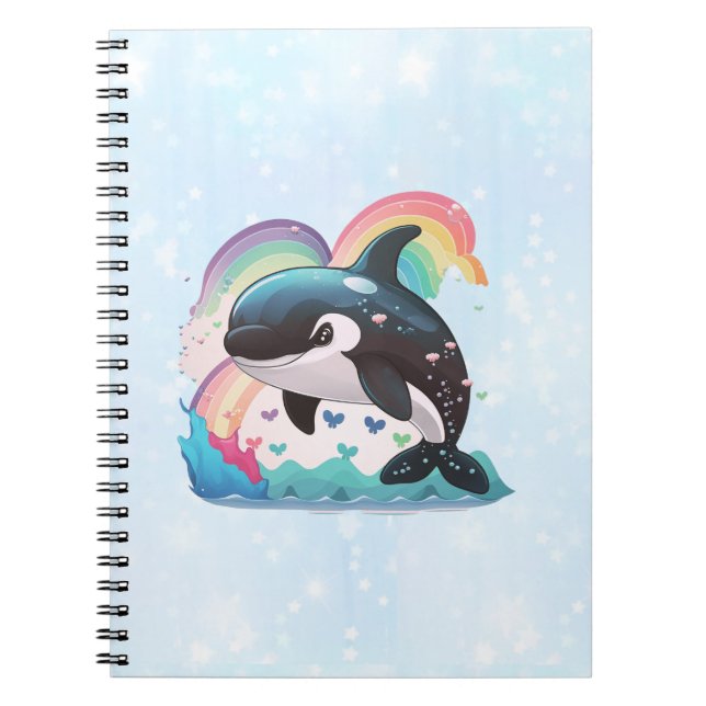 Niedlich Kawaii Orca Killer Whale Rainbows Schmett Notizblock (Vorderseite)