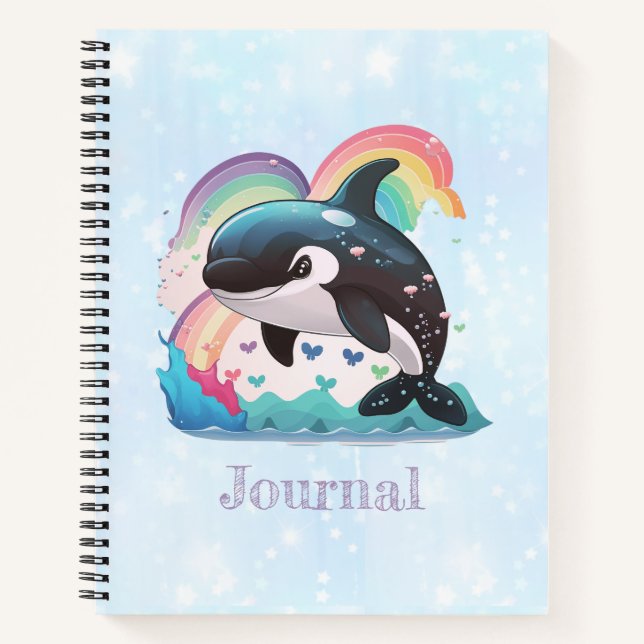 Niedlich Kawaii Orca Killer Whale Rainbows Schmett Notizbuch (Vorderseite)