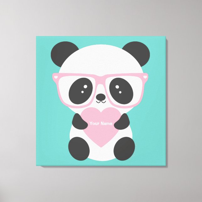 Niedlich Kawaii Panda Bear Pink Herz Leinwanddruck (Vorderseite)
