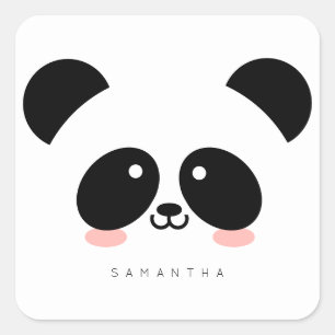Niedlich Kawaii Panda   Name hinzufügen Quadratischer Aufkleber