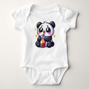 Niedlich Kawaii Panda trinkt Boba Bubble Tea Kawai Baby Strampler