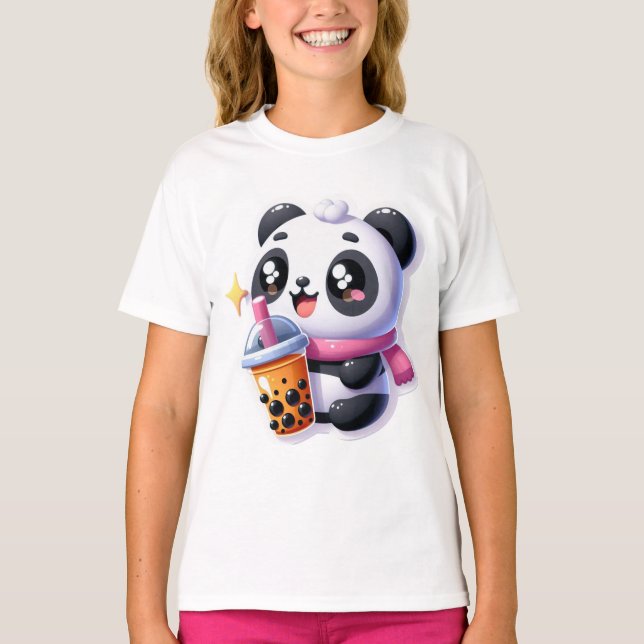 Niedlich Kawaii Panda trinkt Boba Bubble Tea Kawai T-Shirt (Vorderseite)