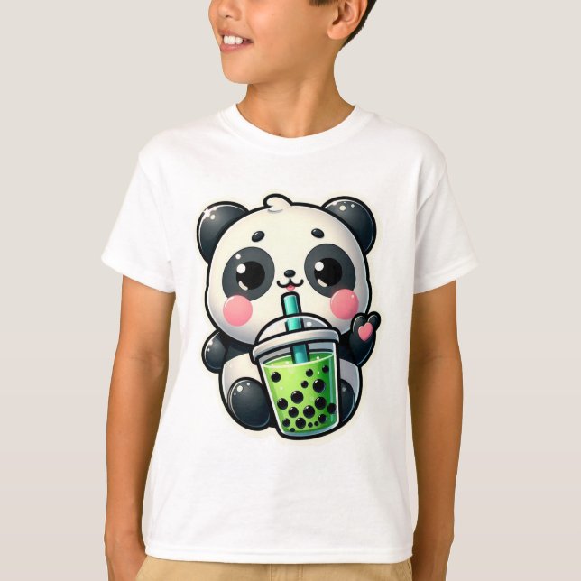 Niedlich Kawaii Panda trinkt Boba Bubble Tea Kawai T-Shirt (Vorderseite)