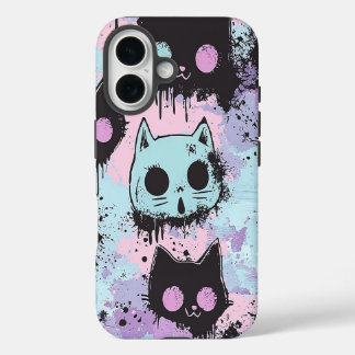 Niedlich Kawaii Pastel Goth Patchwork Creepy Cat iPhone 16 Hülle