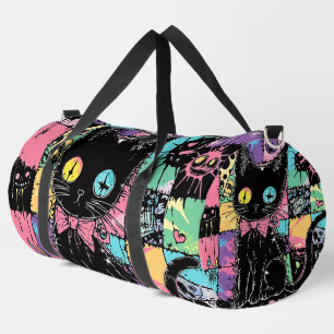 Niedlich Kawaii Pastel Goth Patchwork Creepy Cat Duffle Bag