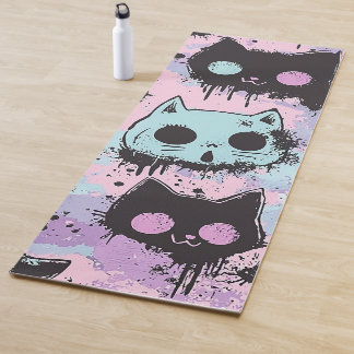 Niedlich Kawaii Pastel Goth Patchwork Creepy Cat Yogamatte