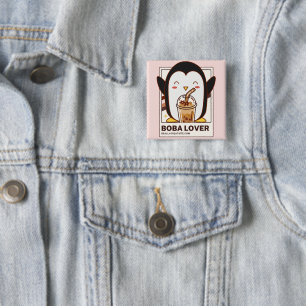 Niedlich Kawaii Penguin Boba Lover Button