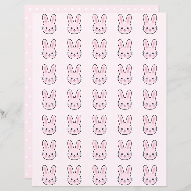 Niedlich Kawaii Pink Bunny Polka Dots Scrapbook Pa (Vorne/Hinten)