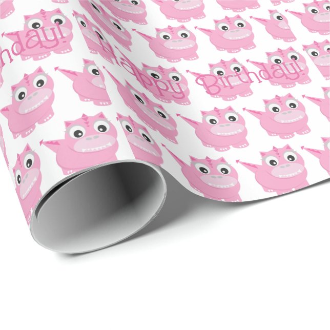 Niedlich Kawaii Pink Dino Geschenkpapier (Rolleneckpunkt)
