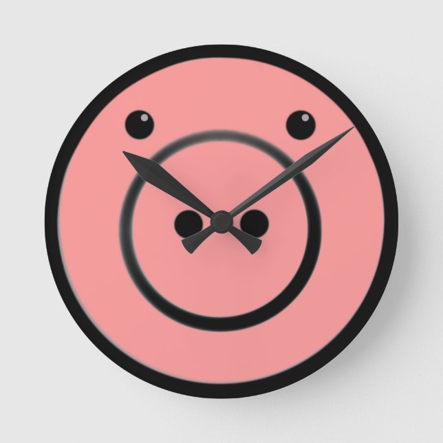 Niedlich Kawaii Pink Pig Vector Art Runde Wanduhr (Vorderseite)