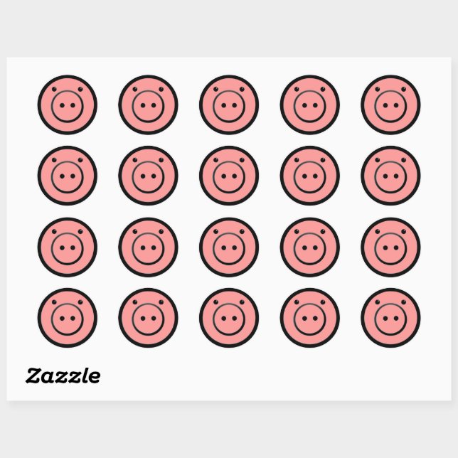 Niedlich Kawaii Pink Pig Vector Art Runder Aufkleber (Blatt)