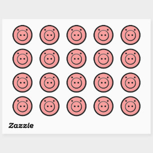 Niedlich Kawaii Pink Pig Vector Art Runder Aufkleber