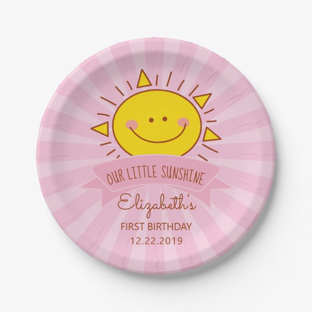 Niedlich Kawaii Pink Sunshine Kinder 1. Geburtstag Pappteller (Vorderseite)
