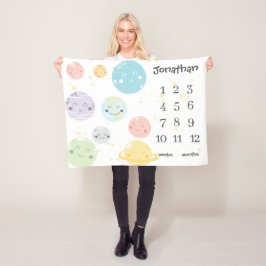 Niedlich Kawaii Planets Stars Baby Milestone Fleecedecke