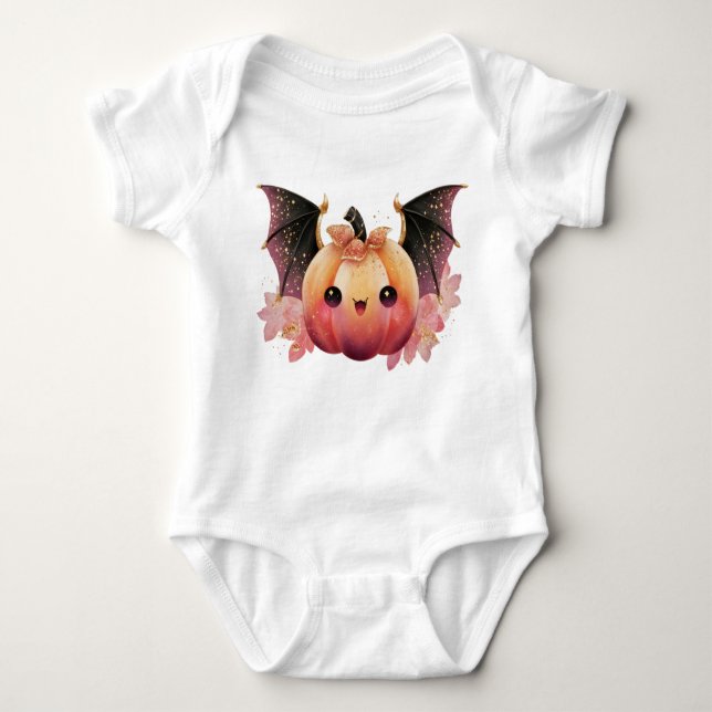 Niedlich Kawaii Pumpkin Bat Halloween Baby Strampler (Vorderseite)