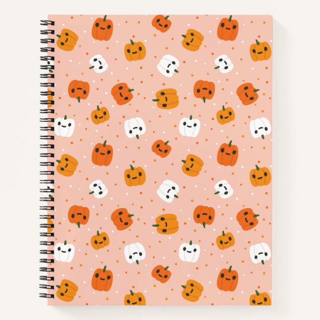 Niedlich Kawaii Pumpkin Faces Pattern Notizbuch (Vorderseite)