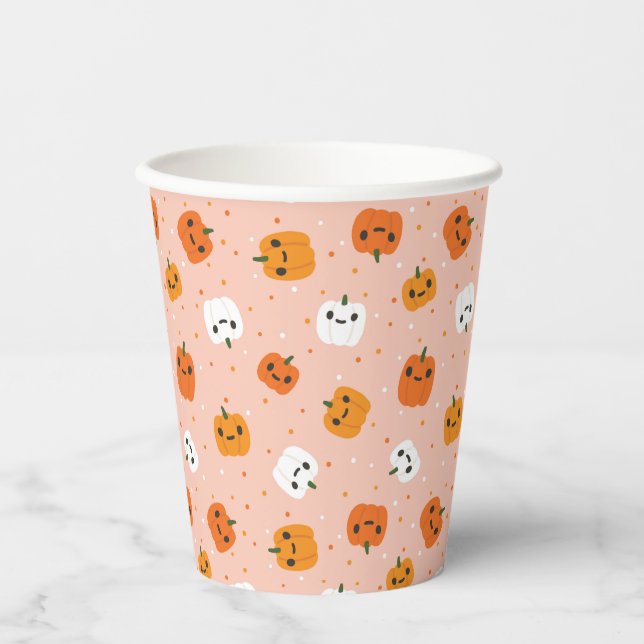 Niedlich Kawaii Pumpkin Faces Pattern Pappbecher (Vorderseite)
