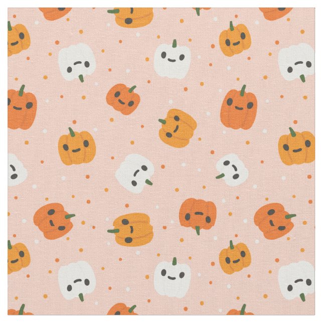 Niedlich Kawaii Pumpkin Faces Pattern Stoff (Nahaufnahme)