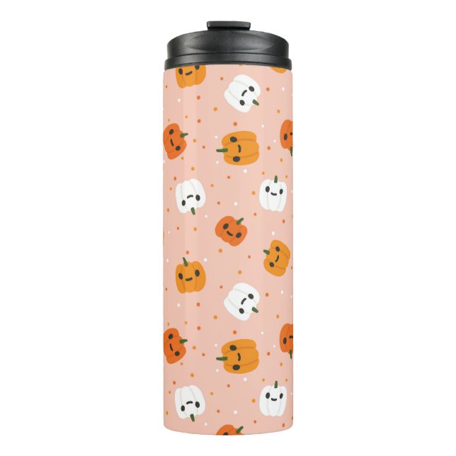 Niedlich Kawaii Pumpkin Faces Pattern Thermosbecher (Vorderseite)