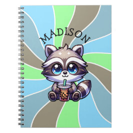 Niedlich Kawaii Raccoon mit Bubble Tee Personalisi Notizblock