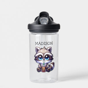 Niedlich Kawaii Raccoon mit Bubble Tee Personalisi Trinkflasche