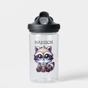 Niedlich Kawaii Raccoon mit Bubble Tee Personalisi Trinkflasche
