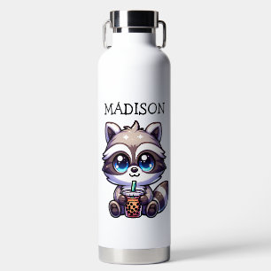 Niedlich Kawaii Raccoon mit Bubble Tee Personalisi Trinkflasche