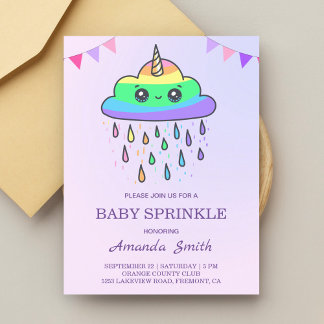 Niedlich Kawaii Rainbow Cloud Unicorn Baby Sprinkl Einladungspostkarte