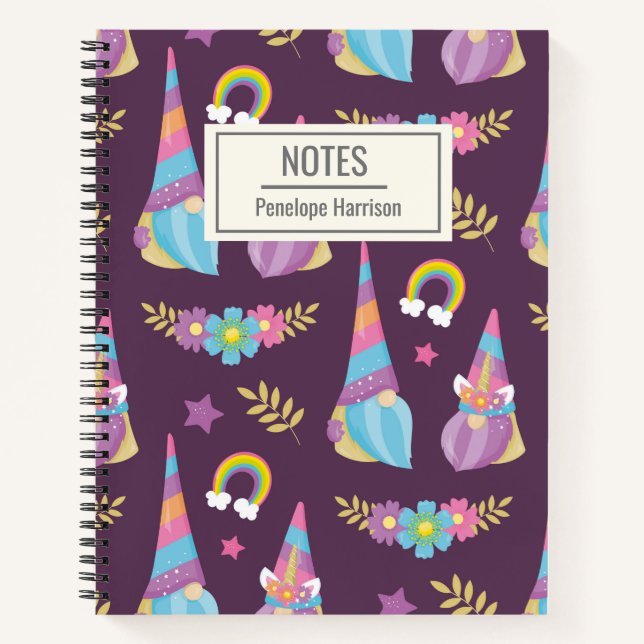 Niedlich Kawaii Rainbow Gnomes Muster Personalisie Notizbuch (Vorderseite)