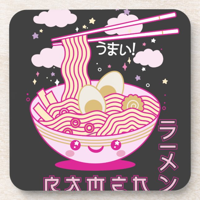 Niedlich Kawaii Ramen Anime Noodles Ramen Girls, T Getränkeuntersetzer (Vorderseite)