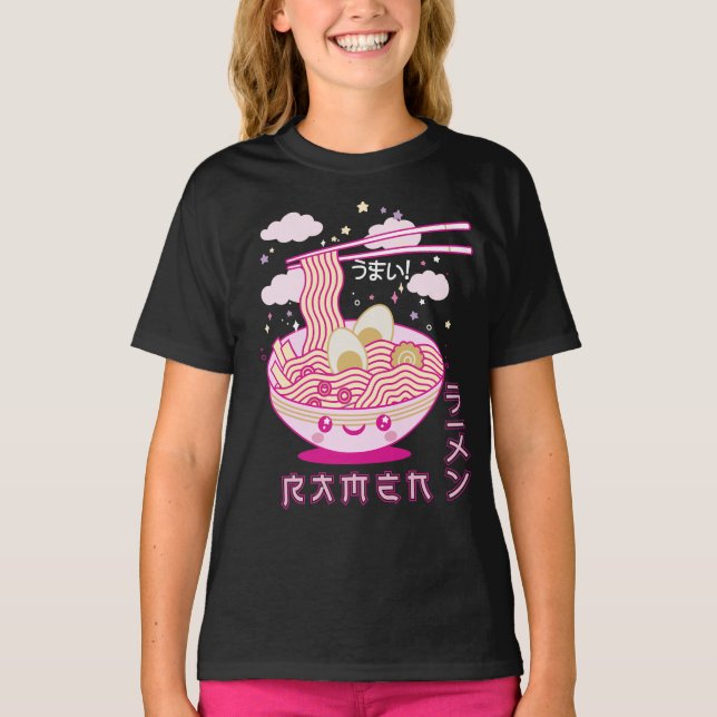 Niedlich Kawaii Ramen Anime Noodles Ramen Girls, T T-Shirt (Vorderseite)